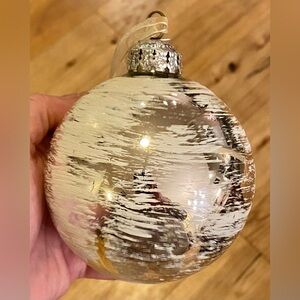 FG Glass Silver White Pattern Round Christmas Ornament Ball Large 4”